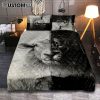 Lion And Lamb Of God Daisy Field White Butterfly Quilt Bedding Set - Lion Quilt Bedding Set Print - Christian Bedroom - Religious Home Decor