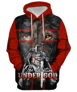Lion And Warrior Hoodies, One Nation Under God Hoodie For Men & Women, God 3D Printed Hoodie, Christian Apparel Hoodies