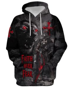 Lion Armor Knight Faith Over Fear Hoodie For Men & Women, God 3D Printed Hoodie, Christian Apparel Hoodies