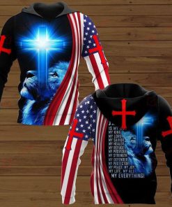 Lion Blue Cross And Jesus Is My Everything American Flag God 3D Hoodie For Man And Women, Jesus Printed 3D Hoodie
