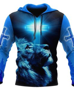 Lion Blue Cross And Jesus Is My God 3D Hoodie For Man And Women, Jesus Printed 3D Hoodie
