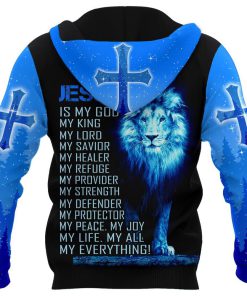 Lion Blue Cross And Jesus Is My God 3D Hoodie For Man And Women, Jesus Printed 3D Hoodie