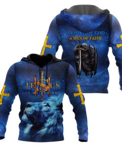 Lion Blue Jesus My Savior A Child Of God 3D Hoodie For Man And Women, Jesus Printed 3D Hoodie
