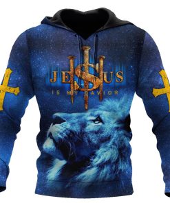 Lion Blue Jesus My Savior A Child Of God 3D Hoodie For Man And Women, Jesus Printed 3D Hoodie