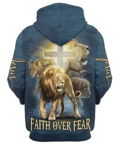 Lion Christ Cross Jesus Faith Over Fear Hoodie For Men & Women, God 3D Printed Hoodie, Christian Apparel Hoodies