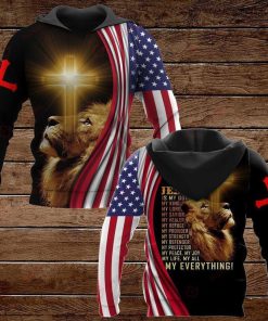 Lion Cross And Jesus Is My Everything American Flag God 3D Hoodie For Man And Women, Jesus Printed 3D Hoodie