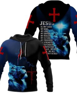 Lion Cross And Jesus Is My God 3D Hoodie For Man And Women, Jesus Printed 3D Hoodie