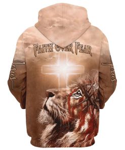 Lion Cross Faith Over Fear Hoodie For Men & Women, God 3D Printed Hoodie, Christian Apparel Hoodies