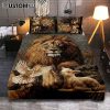 Lion Lambs Walking With Jesus Quilt Bedding Set - Lion Quilt Bedding Set Print - Christian Bedroom - Religious Home Decor
