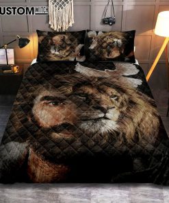 Lion Of Judah Jesus And The Dove Quilt Bedding Set Prints - Jesus Christ Quilt Bedding Set Art - Christian Cover Twin Bedding Decor