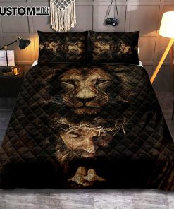 Lion Of Judah Jesus Face Quilt Bedding Set - Lion Quilt Bedding Set Print - Christian Bedroom - Religious Home Decor