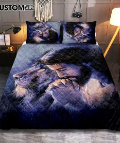 Lion Of Judah Jesus Prayer Quilt Bedding Set - Lion Quilt Bedding Set Print - Christian Bedroom - Religious Home Decor