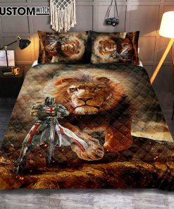 Lion Of Judah Knight Of God Quilt Bedding Set - Lion Quilt Bedding Set Print - Christian Bedroom - Religious Home Decor