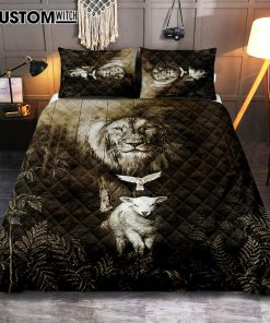 Lion Of Judah Lamb Of God Dove Quilt Bedding Set - Lion Quilt Bedding Set Print - Christian Bedroom - Religious Home Decor