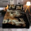 Lion Of Judah Lamb Of God Jesus's Reflection Light Cross Quilt Bedding Set - Lion Quilt Bedding Set Print - Christian Bedroom - Religious Home Decor