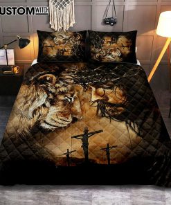 Lion Of Judah Quilt Bedding Set - Lion Quilt Bedding Set Print - Christian Bedroom - Religious Home Decor