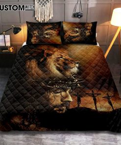 Lion The Face Of Jesus Crown Of Thorn Jesus Painting Quilt Bedding Set Art - Christian Art - Bible Verse Bedroom - Religious Home Decor