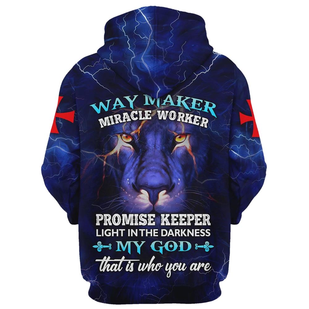 Lion Way Maker Miracle Worker Promise Keeper Light In The Darkness Hoodie For Men & Women, God 3D Printed Hoodie, Christian Apparel Hoodies