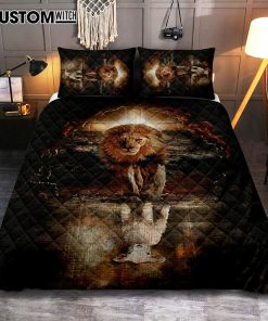 Lion White Lamb Cross On Tomb Quilt Bedding Set - Christian Bedroom - Religious Home Decor