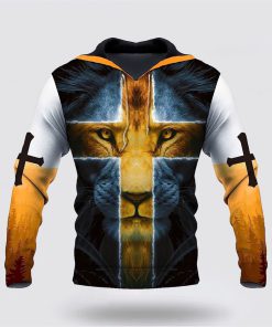 Lion Yellow Cross Jesus Is My God 3D Hoodies For Women Men, God 3D Printed Hoodie, Christian Apparel Hoodies