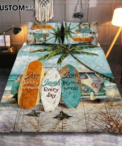 Live Every Moment Beach Little Sea Turtle Surfboard Quilt Bedding Set Bedroom - Christian Quilt Bedding Set Prints - Bible Verse Quilt Bedding Set Art