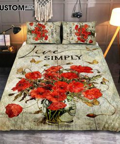 Live Simply Poppy Flower Yellow Butterfly Quilt Bedding Set Print - Inspirational Quilt Bedding Set Art - Christian Bedroom Home Decor