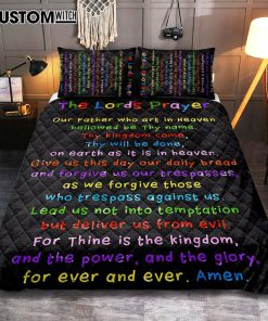 Lords Prayer Quilt Bedding Set Cover Twin Bedding Decor - Catholic Gifts For Bible - Christian Quilt Bedding Set Bedroom Decor
