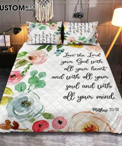 Love The Lord Your God With All Your Heart Quilt Bedding Set Prints - Scripture Cover Twin Bedding Decor - Christian Quilt Bedding Set Bedroom Decor
