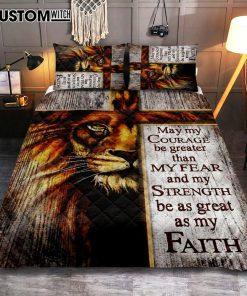 May My Courage Be Greater Than My Fear Lion Of Judah Quilt Bedding Set Bedroom - Christian Quilt Bedding Set Prints - Religious Cover Twin Bedding Decor