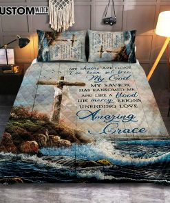 My Chains Are Gone God Cross Sea Quilt Bedding Set Print - Inspirational Quilt Bedding Set Art - Christian Bedroom Home Decor