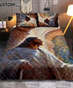 Oil Painting Of Jesus Teaching In The Temple Quilt Bedding Set Prints - Jesus Quilt Bedding Set Art - Christian Bedroom Decor
