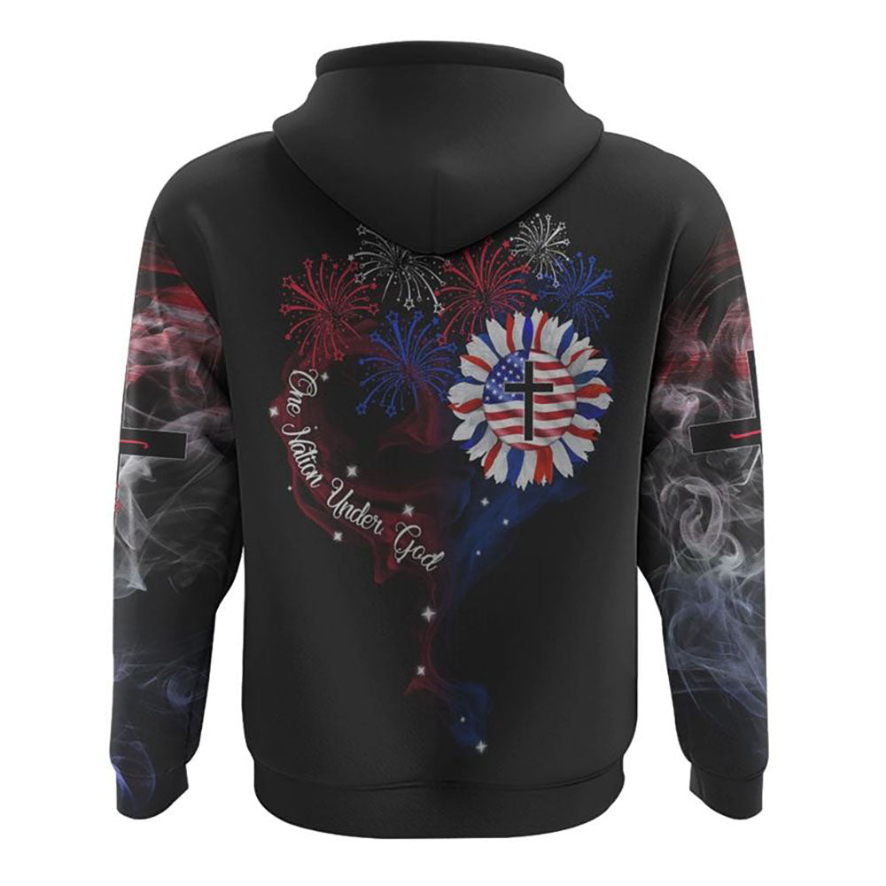 One Nation Under God Firework Smoke Flag Independence Day All Over Print 3D Hoodie, Christian Hoodie, Christian Sweatshirt, Bible Verse Shirt