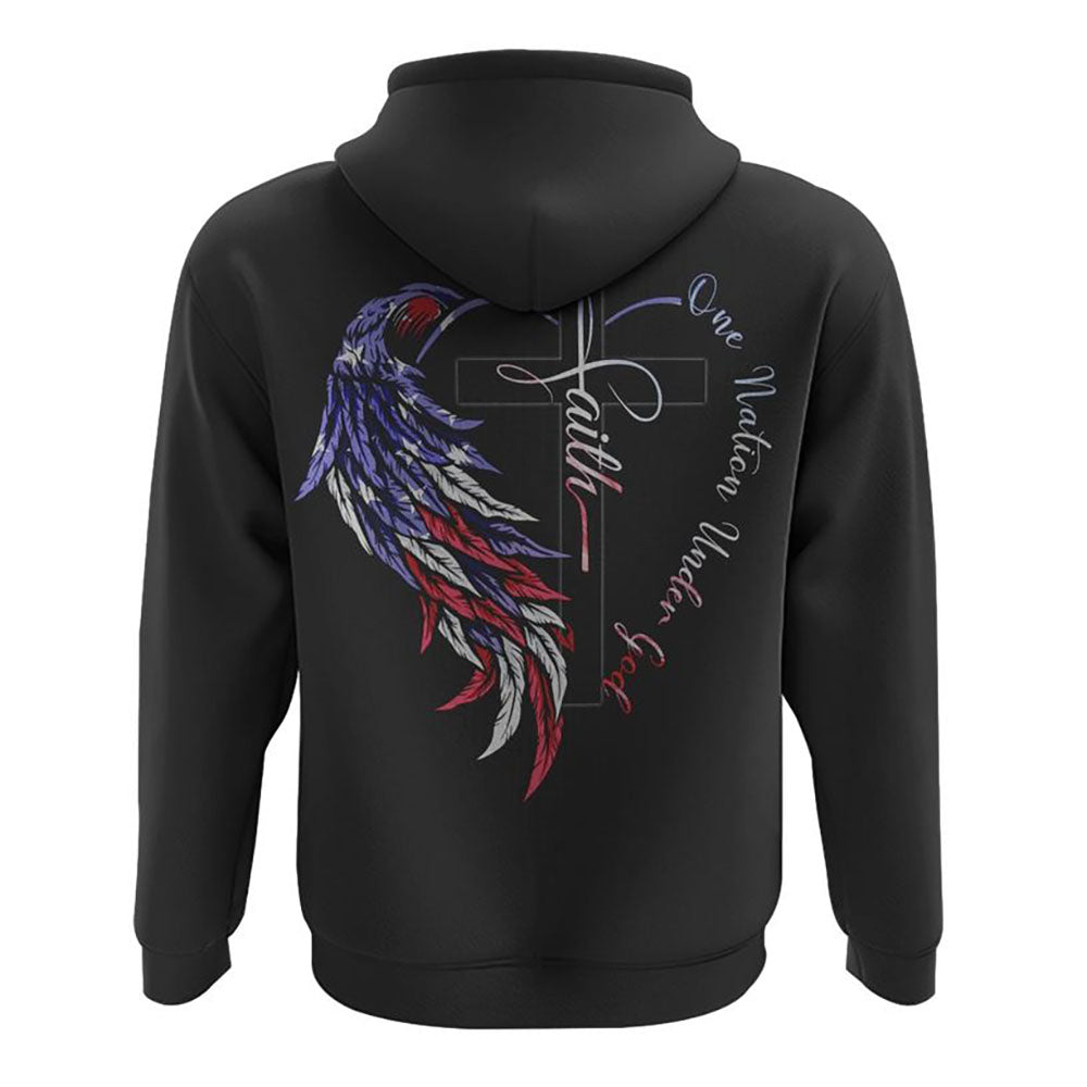One Nation Under God Heart Wings All Over Print 3D Hoodie, Christian Hoodie, Christian Sweatshirt, Bible Verse Shirt