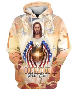 One Nation Under God Hoodie Jesus Dove And Angles Hoodies Jesus Hoodie Men & Women, God 3D Printed Hoodie, Christian Apparel Hoodies
