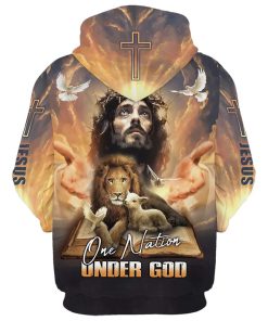 One Nation Under God, Jesus Lion And Lamb Hoodie For Men & Women, God 3D Printed Hoodie, Christian Apparel Hoodies