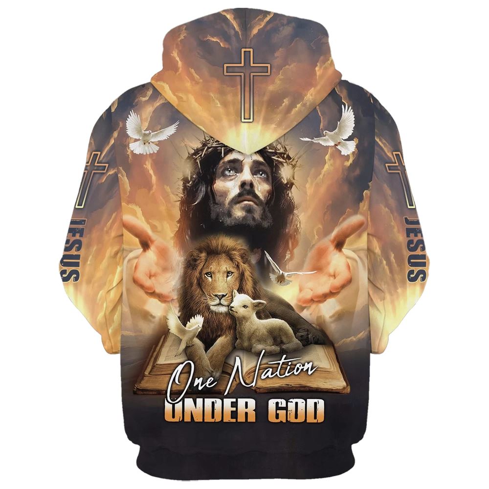 One Nation Under God, Jesus Lion And Lamb Hoodie For Men & Women, God 3D Printed Hoodie, Christian Apparel Hoodies