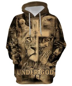 One Nation Under God, The Cross Lion Of Judah Hoodie For Men & Women, God 3D Printed Hoodie, Christian Apparel Hoodies