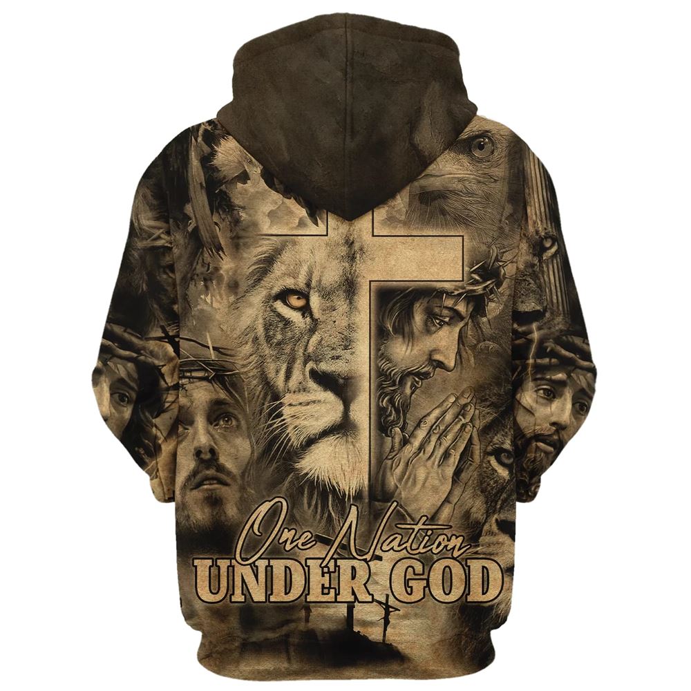 One Nation Under God, The Cross Lion Of Judah Hoodie For Men & Women, God 3D Printed Hoodie, Christian Apparel Hoodies