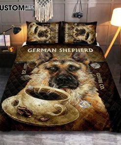 Personalized Coffee German Shepherd Quilt Bedding Set - Christian Bedroom - Religious Home Decor