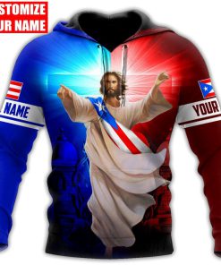 Personalized Puerto Rico Jesus Cross Light God 3D Hoodie For Man And Women, Jesus Printed 3D Hoodie