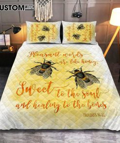 Pleasant Words Are Like Honey Bee Bedroom - Proverbs 16 24 - Christian Quilt Bedding Set Bedroom Decor