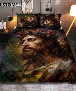 Portrait Of Jesus With The Crown Of Thorn Quilt Bedding Set Prints - Jesus Quilt Bedding Set Art - Christian Bedroom Decor