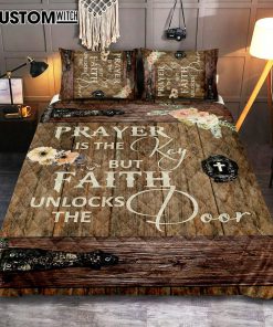 Prayer Is The Key But Faith Unlock The Door Quilt Bedding Set Bedroom - Christian Cover Twin Bedding Quilt Bedding Set - Religious Quilt Bedding Set Prints