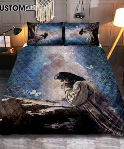 Praying With God White Butterfly Forest Quilt Bedding Set Print - Inspirational Quilt Bedding Set Art - Christian Bedroom Home Decor