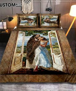 Pretty Girl Beautiful Forest Walking With Jesus Quilt Bedding Set Print - Inspirational Quilt Bedding Set Art - Christian Bedroom Home Decor