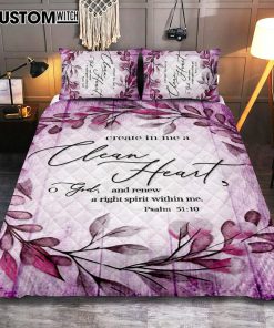 Psalm 5110 Create In Me A Clean Heart 2 Quilt Bedding Set Bedroom - Christian Quilt Bedding Set Prints - Religious Cover Twin Bedding Decor