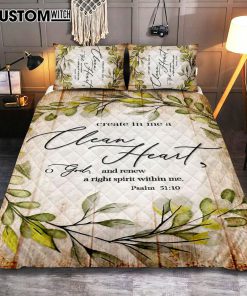 Psalm 5110 Create In Me A Clean Heart Quilt Bedding Set Bedroom - Christian Quilt Bedding Set Prints - Religious Cover Twin Bedding Decor