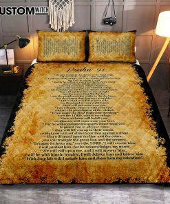 Psalm 91 - He Will Call Upon Me And I Will Answer Him Quilt Bedding Set Cover Twin Bedding Print - Christian Quilt Bedding Set Bedroom Decor