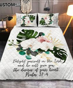 Psalms 37 4 Orchid Cover Twin Bedding Decor - Delight Yourself In The Lord Quilt Bedding Set Bedroom - Christian Quilt Bedding Set Bedroom Decor