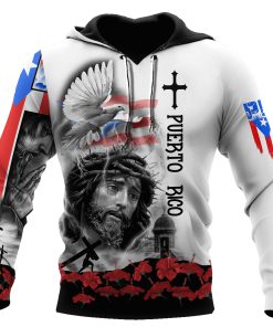 Puerto Rico Jesus Dove Cross Maga Flower God 3D Hoodie For Man And Women, Jesus Printed 3D Hoodie